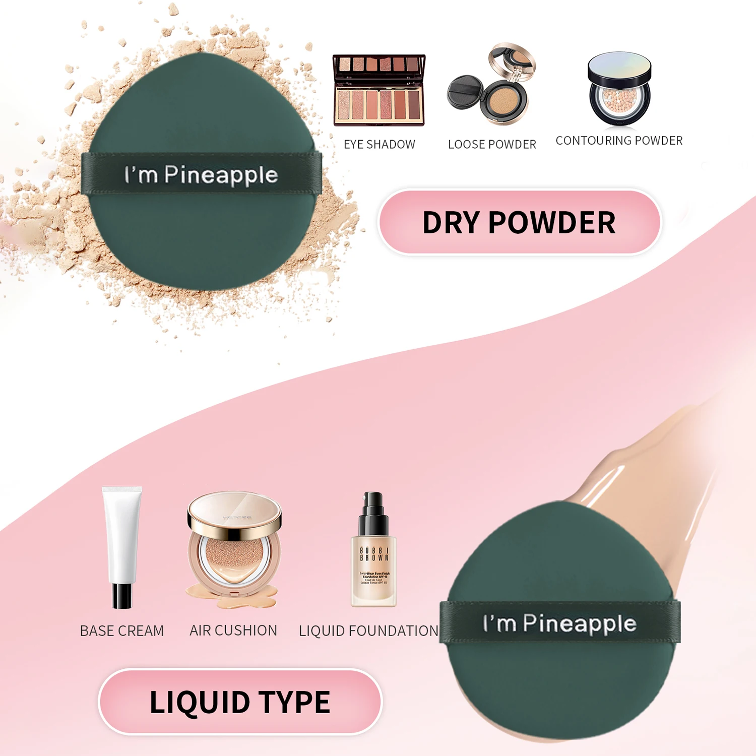 Boîte anti-poussière coussin d'air bouffée de poudre sec et humide double usage maquillage circulaire en forme de gouttelette éponge bouffée de poudre outil de beauté