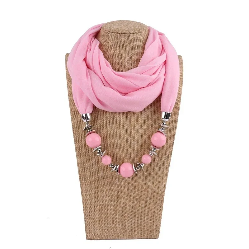 New Fashion Scarves Collar Pendant Scarf Beads Solid Color Jewelry Fancy Bead Bib Fashion Vintage Ethnic Scarf Necklace Women