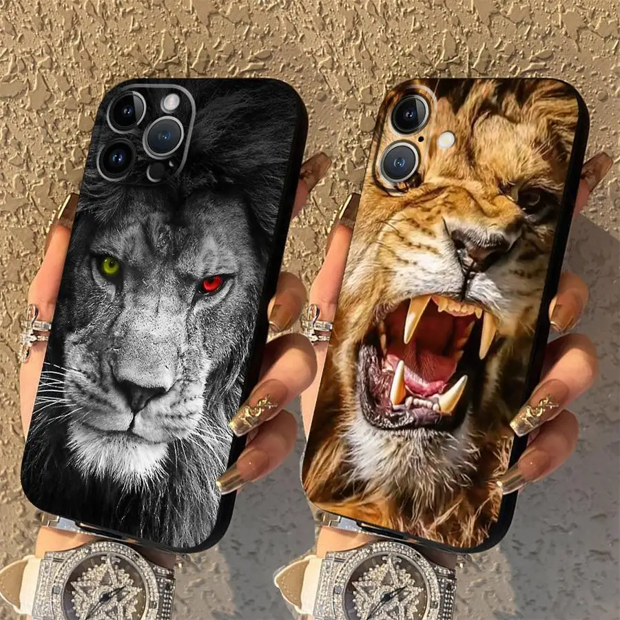 

Cool Lion Case for iPhone XR 7 8 17Air 15 16 14 Plus 13 12 11 17 Pro Max XS Max Black Soft Phone Cover