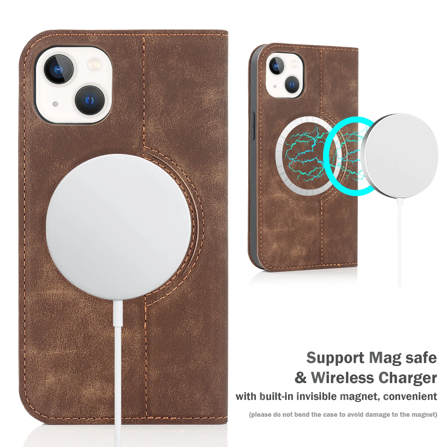 Magnetic Wireless Charging Wallet Leather Flip Phone Case For iPhone 13 Stand Shell Card Slot Book Folio RFID Blocking Cover