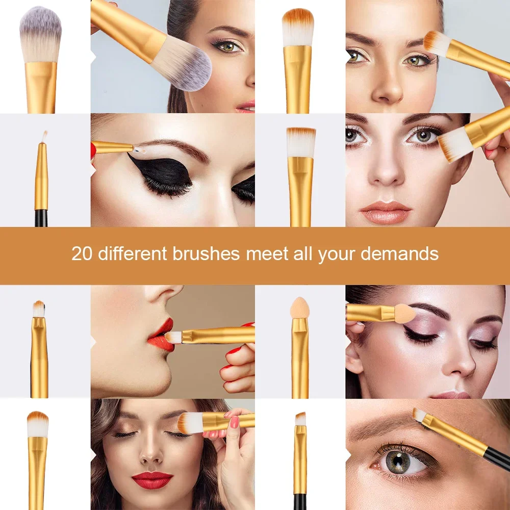 Makeup Brushes 20 Pcs Premium Synthetic Foundation Powder Concealers Eye Shadow Brush Set with 2 Sponge & 360 Rorate Holder Case