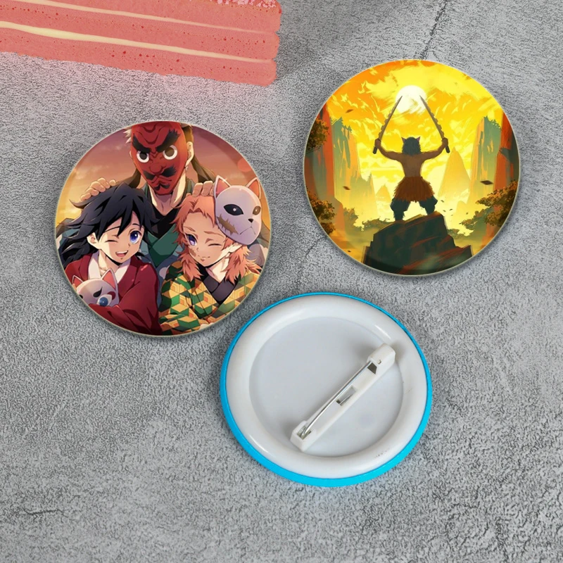 Anime Characters Nezuko/Kie/Takeo/Hanako Pins Tinplate Badge DIY Cartoon Brooches for Fans Collection Gifts Clothes Decoration