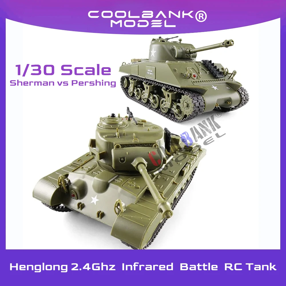 Henglong 1/30 Sherman m4a3 vs Pershing m26 czołgi bojowe na podczerwień walczą z 2.4Ghz walczącymi zbiornik RC pancernymi zabawki modele m4a3 m26