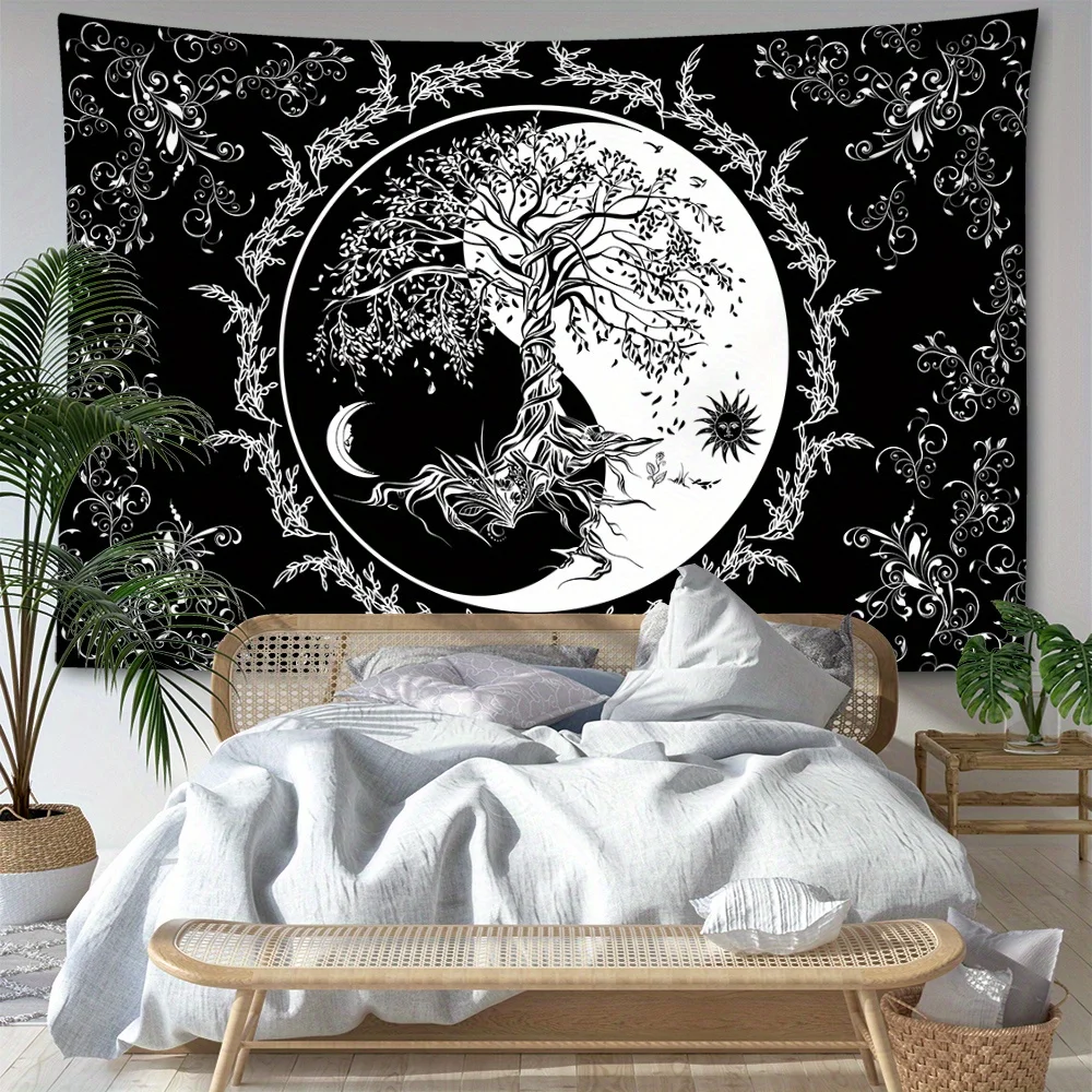 Yin Yang Tai Chi Tapestry - Animal Themed Woven Wall Hanging, Graphic Pattern,for Bedroom, Living Room Decor