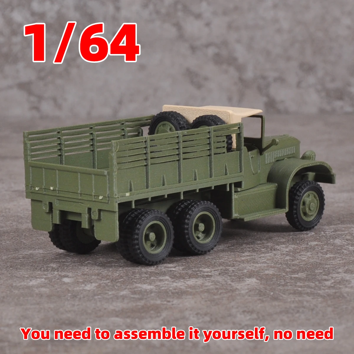 Unmontierter Montagesatz im Maßstab 1:64, statisches Miniaturmodell aus Kunststoff, Militär-LKW der Vereinigten Staaten, 1/64 – Detail 5