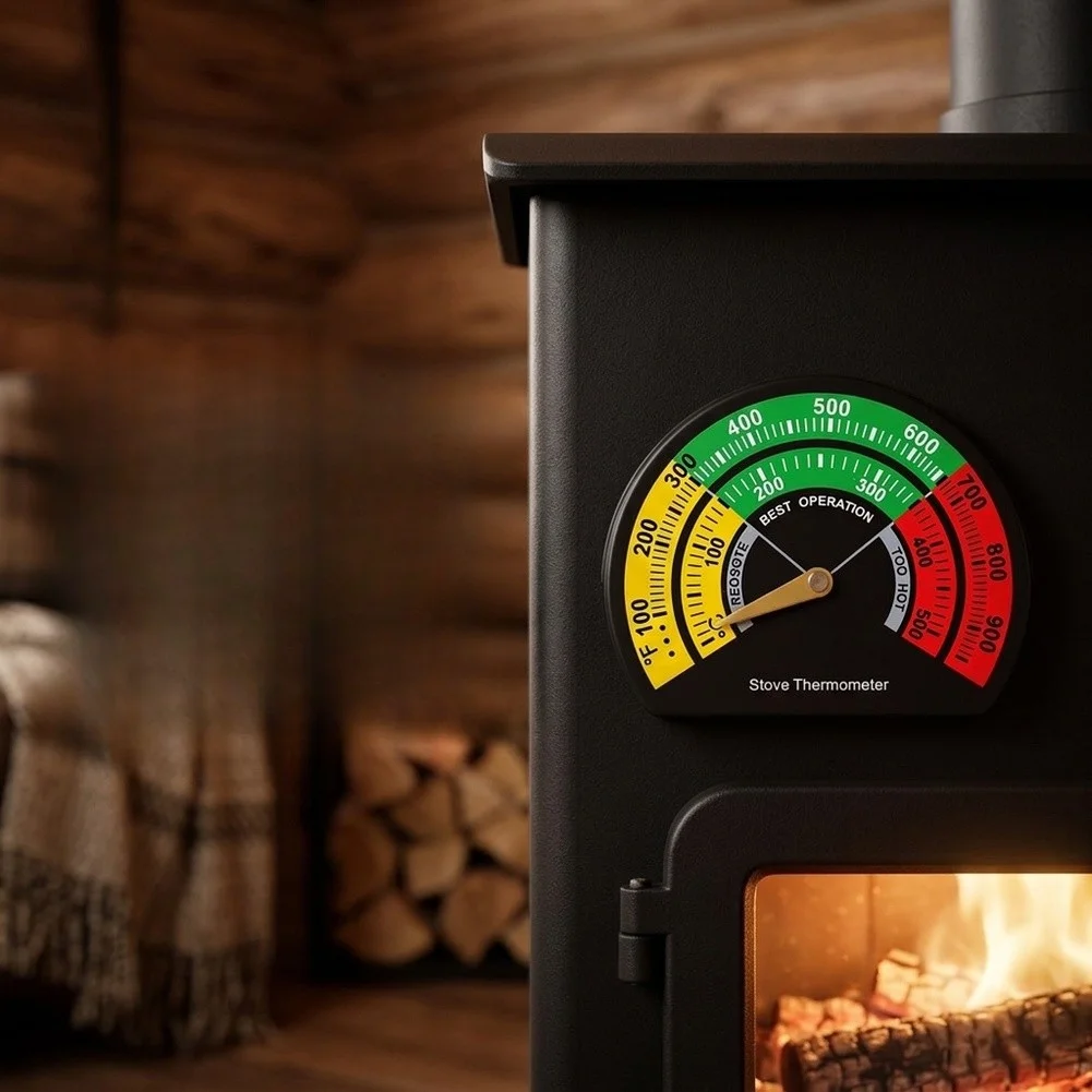 2pcs Magnetic Stove Thermometer Bimetallic Dial= Gauge For Log Burners And Pellet= Stoves, 0-500°C Heat Indicator With Hook