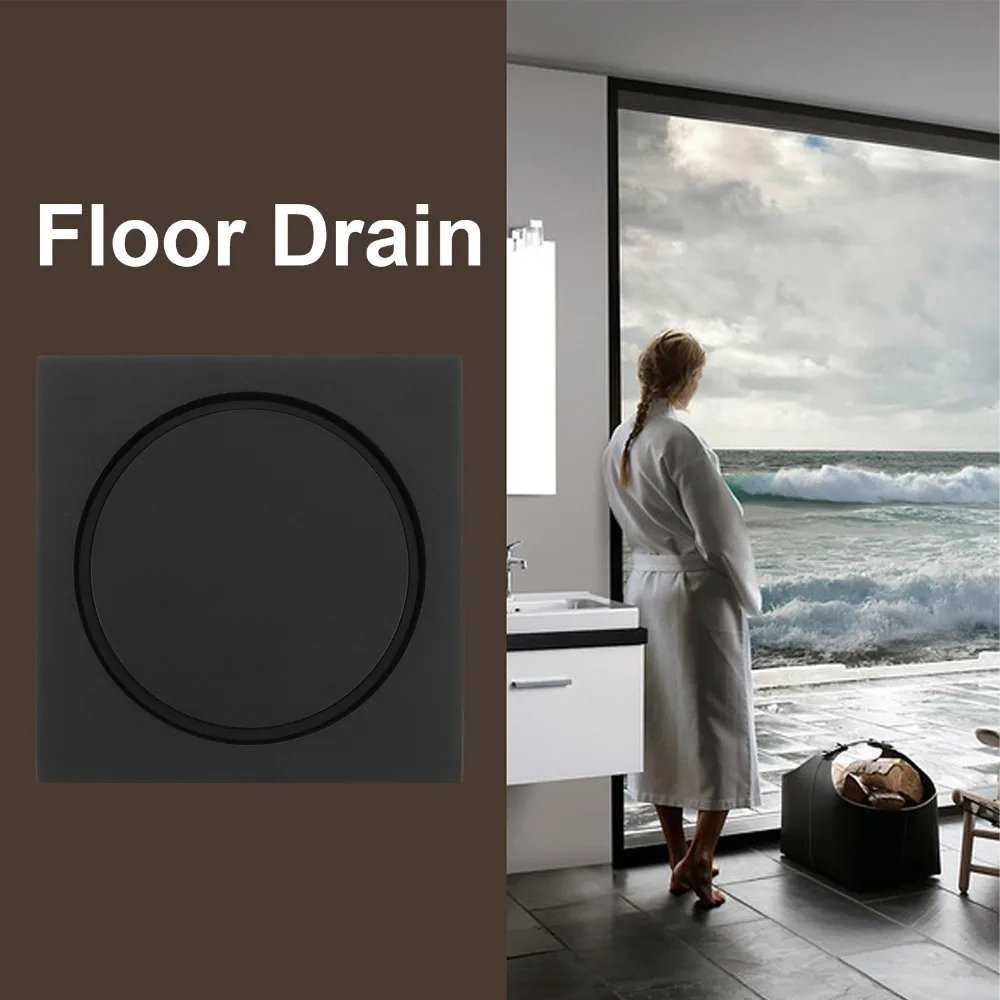 Efficient Brass Floor Drain Strainer Black 10x10cm / 3.94x3.94in Shower Drain Kit Square Odor Resistant Floor Drain Laundry Room