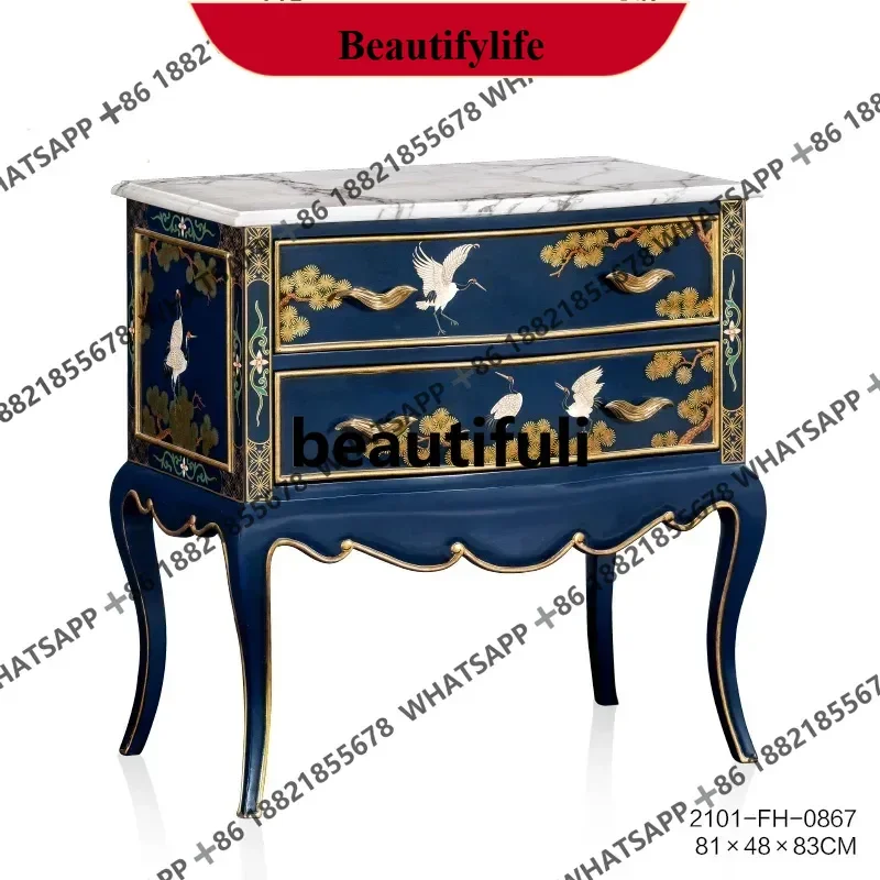 

Q178 French chest Chinese style solid wood chest gold hand-painted marble
