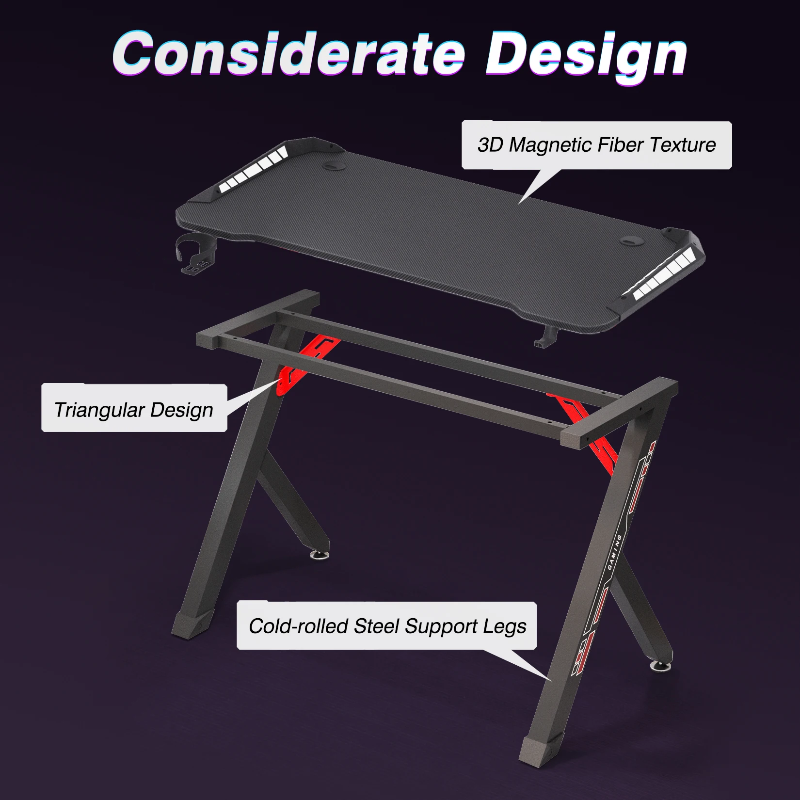 100 cm / 120 cm RGB-gamingbureau Computertafel met LED-verlichting en bekerhouder