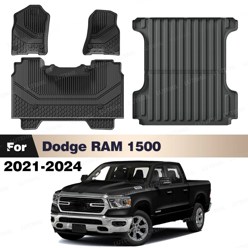 

LUTEHIL For Dodge RAM 1500 2021-2024 2023 All-Weather TPE Floor Mat Trunk Mat Carpet Cover Automotive Interior Accessories