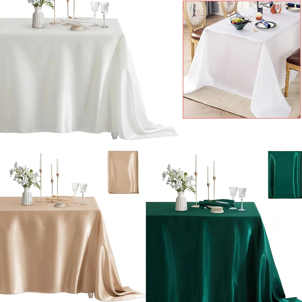 

1PC Rectangle Satin Tablecloth Wedding Table Cloth White Black for Party Birthday Events Banquet Decor Home Dinner Tablecloths