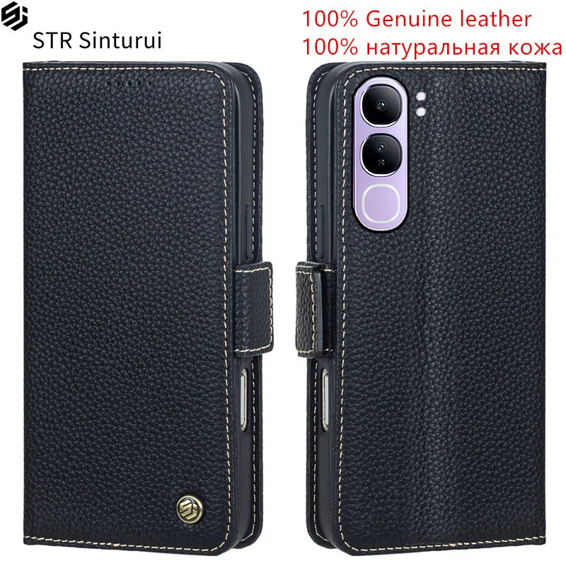 

STR Genuine leather lychee grain card Slot Wallet Cover For vivo V40 V30 Lite ME 4G IDN Pro SE V40e V30e shockproof phone Case