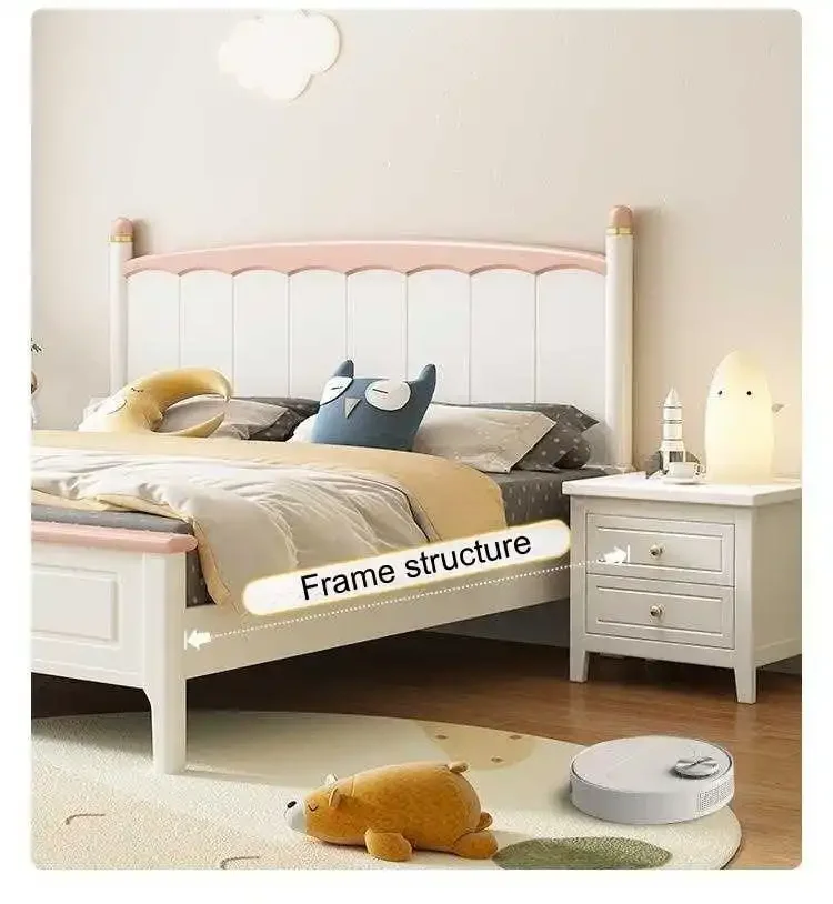 Cama infantil de madeira maciça nórdica, cama de solteiro, creme branco, 1.2m, 1.8m, king size, para meninos e meninas