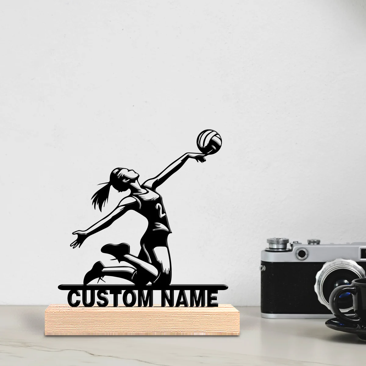1pc Personalized Custom Volleyball Player Metal Statues With Wooden Base Tabletop Decoration Hanging Metal & Wooden Decor for Nu
