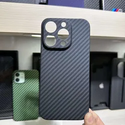 Case for iPhone 15 Pro Max Plus Real Carbon Fiber Aramid Full Coverage Cell Mobile Phone Protective Cover Protection Shell