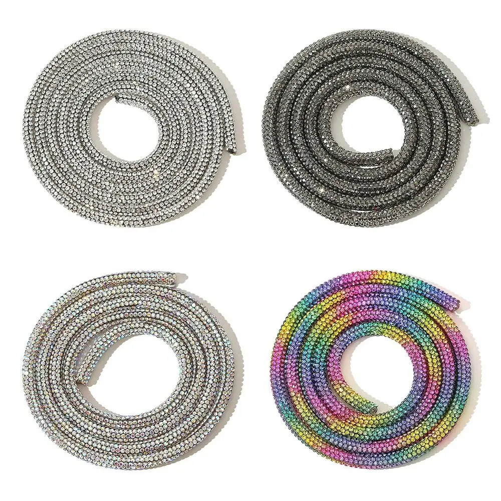 Glass Crystal Cord Rhinestone Rope Applique Colorful Tube Trim Strass Bridal Dress Clothes Hairpin Shoes Bags DIY Round
