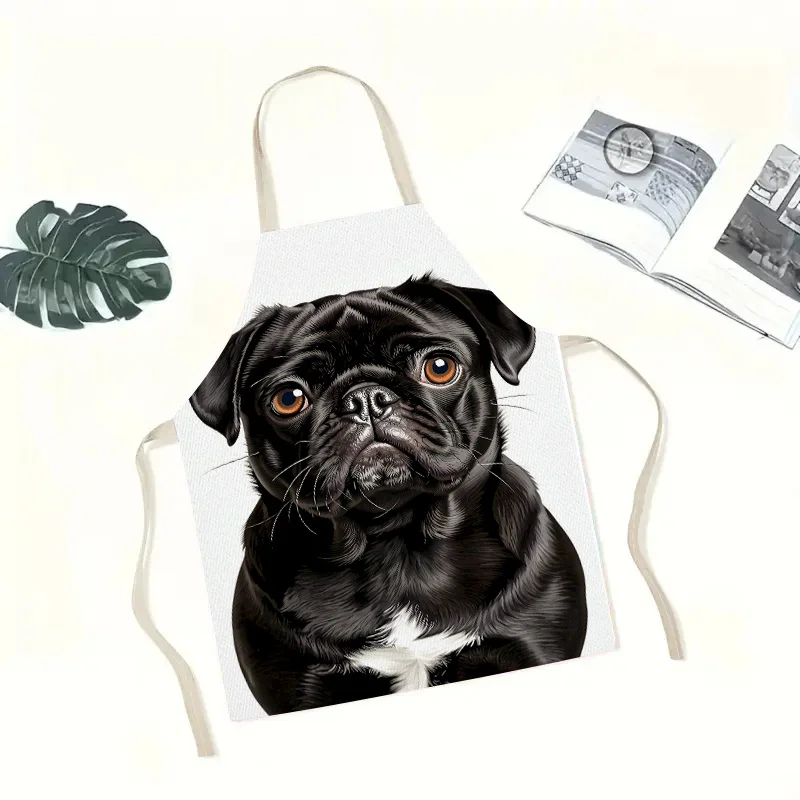 Cute Black Dog Portrait Apron Kitchen Apron Funny Pet Lover Gift Apron for Cooking Baking BBQ