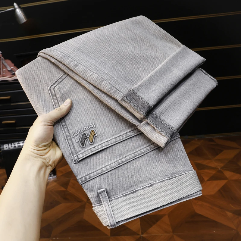 

Мужские джинсы свободного прямого кроя с эластичной резинкой, высокой талией, из вельветовой ткани, устойчивой к деформации