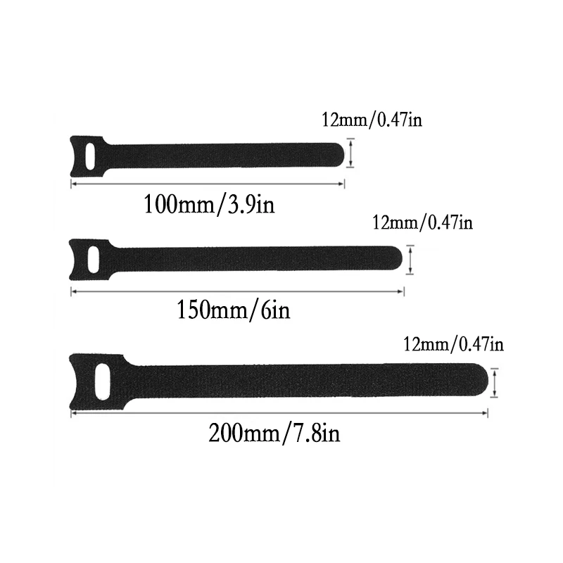 50/100pcs Releasable Cable Ties Wire Organizer Black Nylon Hook Loop Straps Wrap Zip Bundle Bandage Tie Winder Fastening Tape