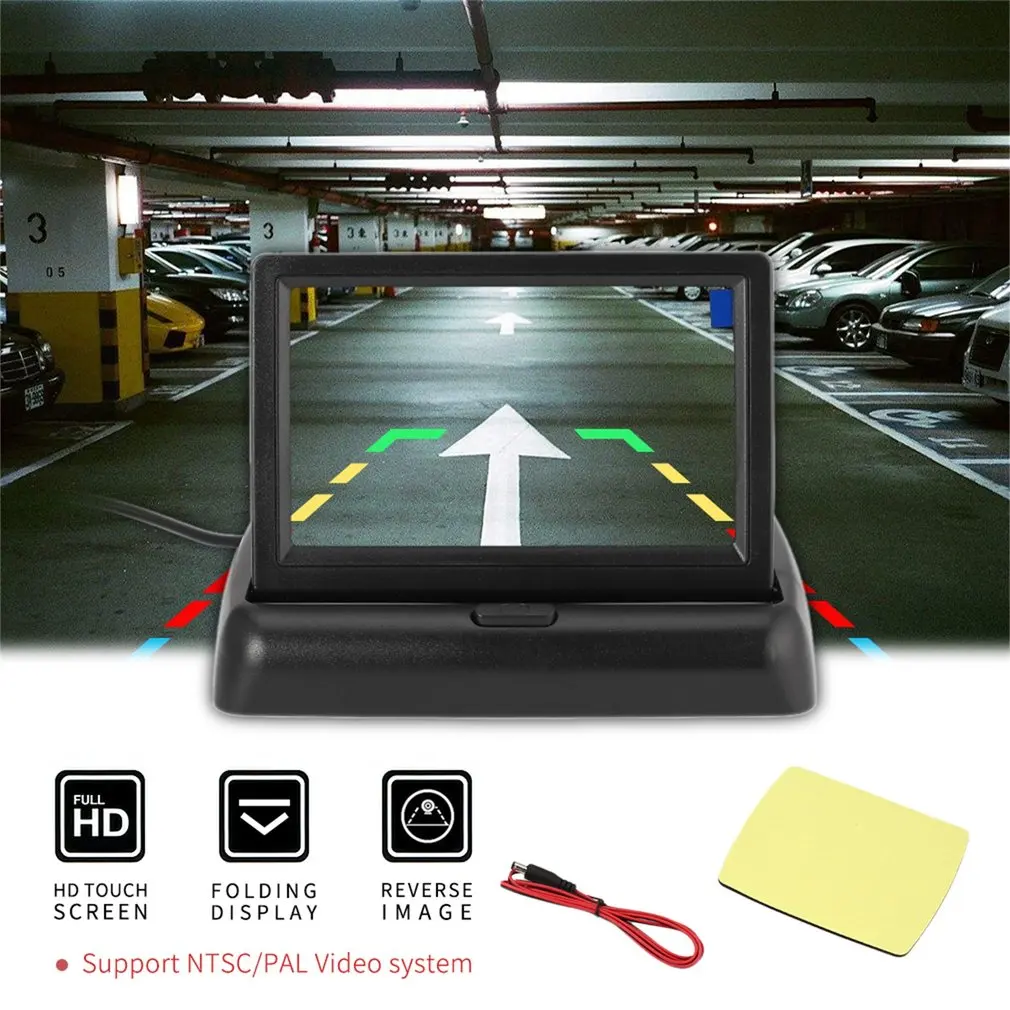 4.3 Inch Folding Screen Car Monitor for Rear View Camera Reversing Image Display TFT LCD Front/Side/Rear 2 Channel Video Input