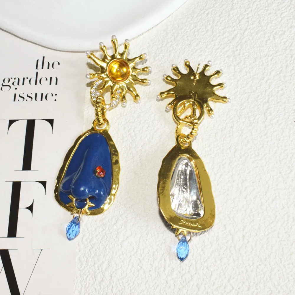 Übertriebene blaue Rosenförmige Tropfen-Ohrringe für Damen, Schmuck, Barock-Stil, Party-Show, Statement-Ohrringe, Zubehör – Detail 6