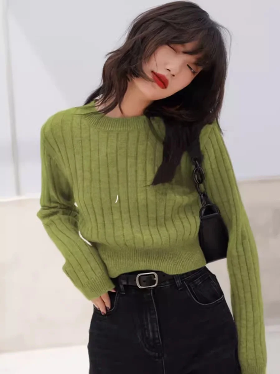 

Rouje Chic Autumn Winter New Sle ort Knitted Sweater Women's Overhead een Retro Color Blo Casual Loose Fit