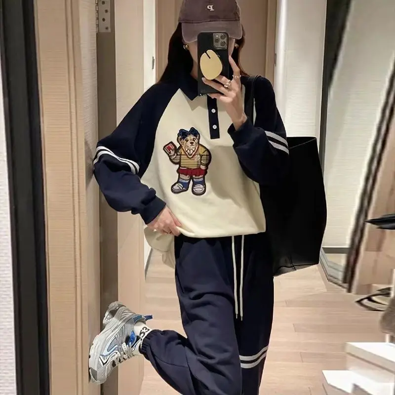 2023 Autumn/Winter New Fashion Academy Style Little Bear Embroidered Sweater Casual Set Sportswear Two Piece Set