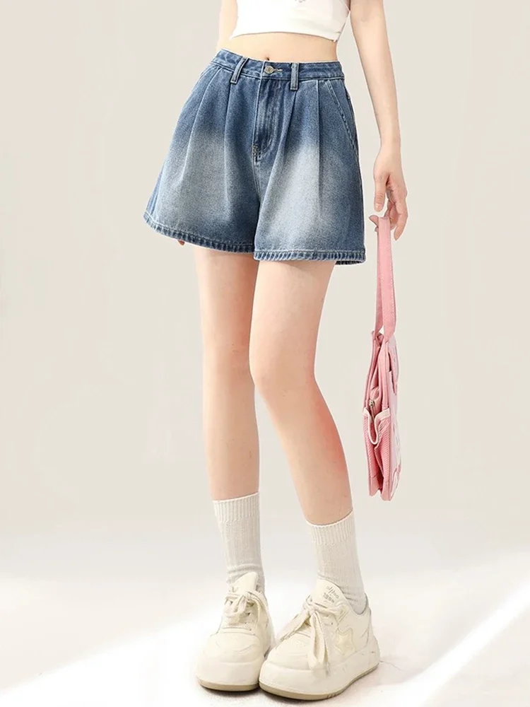 

Bow Fashion Street Casual Woman Shorts Summer New Solid Color Slim Denim Women Shorts Slim Loose Blue High Waist Shorts Female