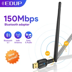 EDUP-150M USB 블루투스 어댑터, 2.4GHz 초고속 무선 블루투스 5.1 USB 어댑터, 5dBi 분리형 안테나, Win 10 7 8 11