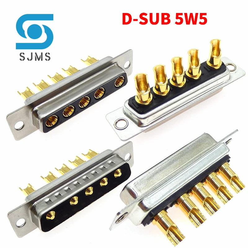 1PCS 5W5 30A 40A Gold plated Male Female high current CONNECTOR D-SUB adapter solder type DB 5Pin plug socket Welding high power