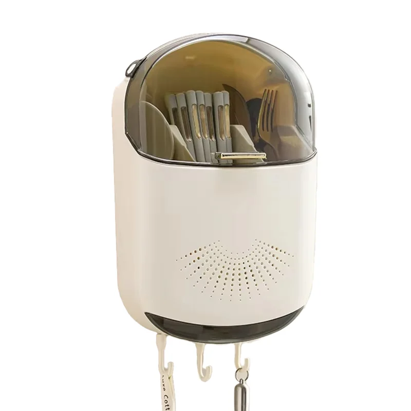 

N10R-Настенный ящик для хранения кухонных столовых приборов с крышкой - пылезащитный органайзер для ложек и палочек для еды с сливными стеллажами