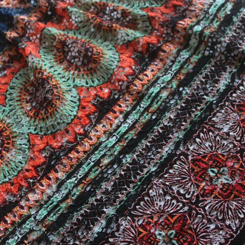 Characteristic Lace Fabric Embroidery Hollow Ethnic Style Positioning Printing Stretch Designer Clothing lace fabric 5 yards