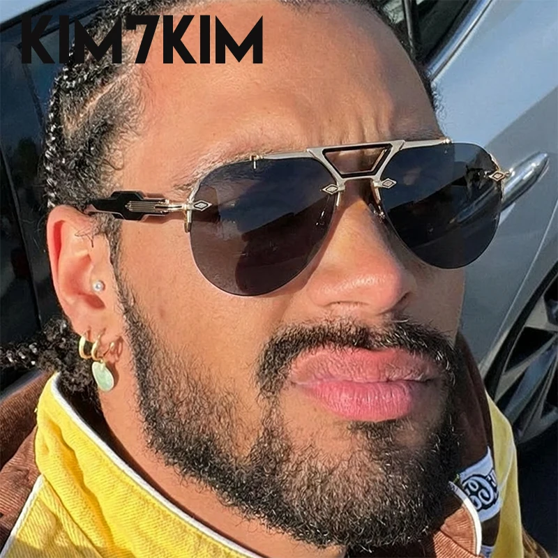 

Steampunk Oval Pilot Sunglasses Men 2026 Luxury Brand Retro Punk Rimless Sun Glasses For Male Double Beam Eyewear Driving Shades