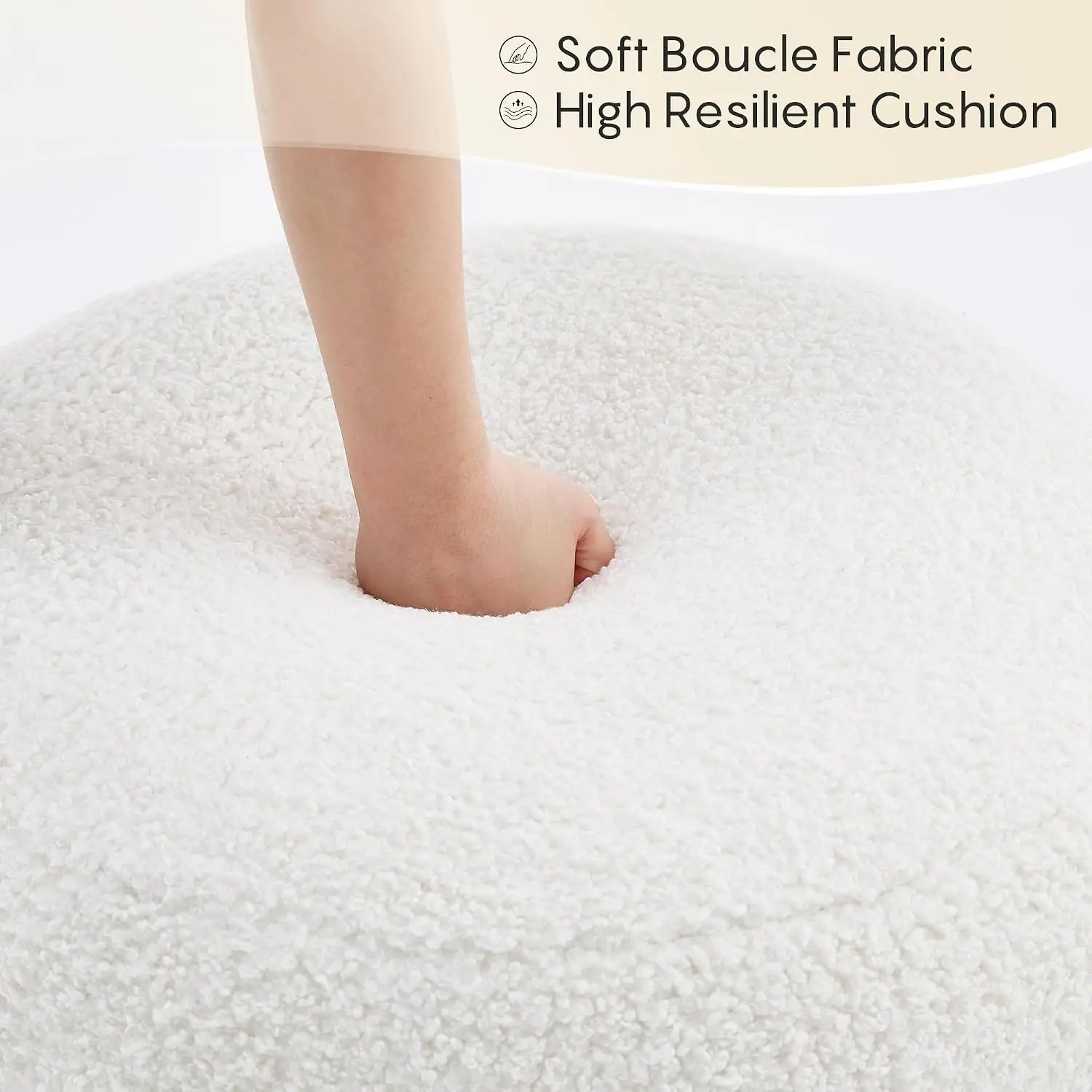 Round Upholstered Ottoman Footstool Pouf, Modern Sherpa Fabric, Living Room & Bedroom Entryway Dorm, White, Customized