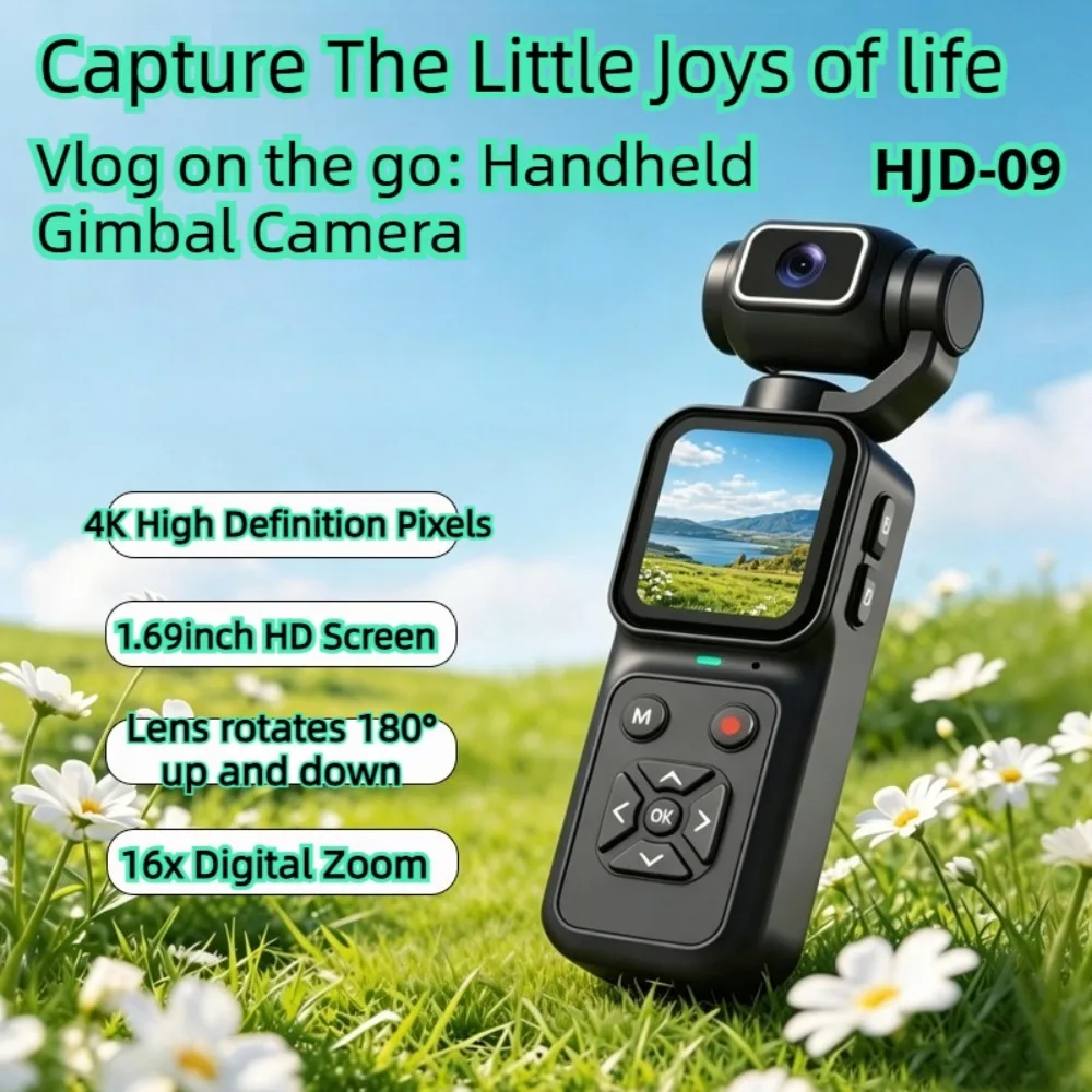 HJD-09 4K Vlogging Camera 180° Flip 16X Digital Zoom 1.69" IPS Webcam Portable Camcorder PC Camera for YouTube Live Streaming