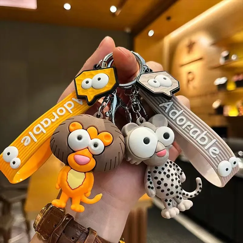 New Eye-Popping Lion Doll Pendant Key Chain Cartoon Cute Pvc Cow Car Student Instagram Tide Bag