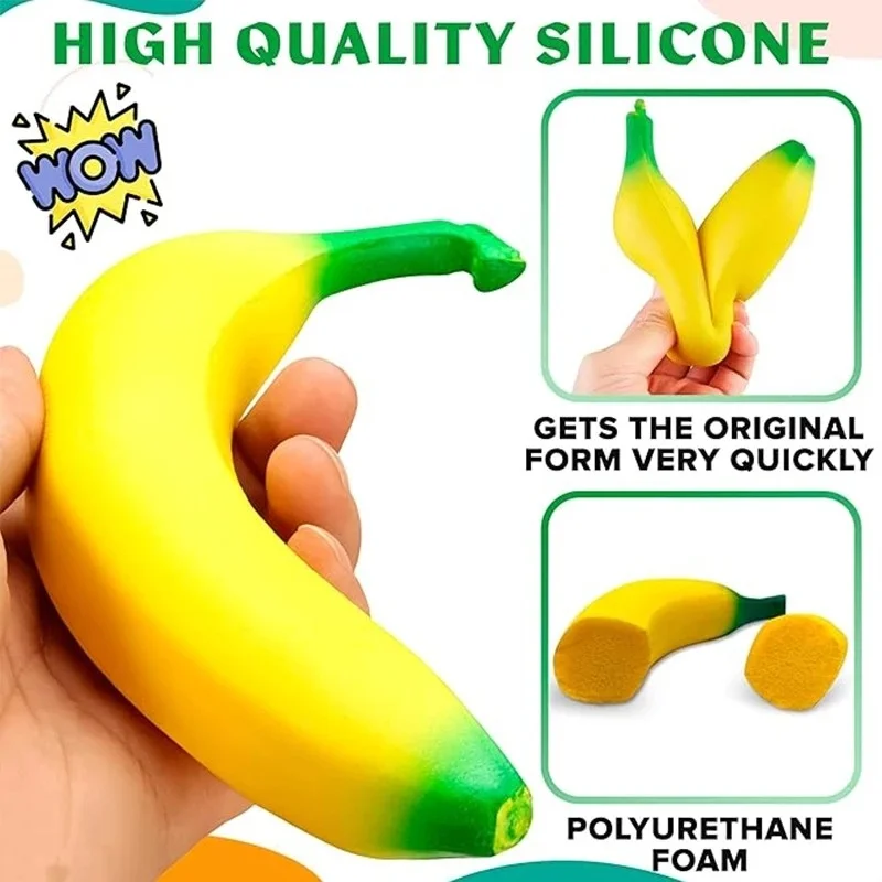 Fake Banana Squishy Toys Soft Lightweight & Durable PU Foam Fruit Squeeze Toy Fun & Relaxing with Realistic Look Funny Prop