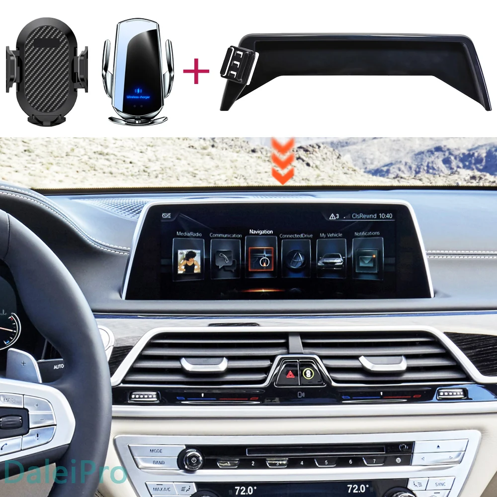 Car Phone Holder For BMW 7 Series G11 G12 2016 2017 2018 2019 2020-2022 Screen Fixed Base Fast Wireless Charging Phone Mount Car