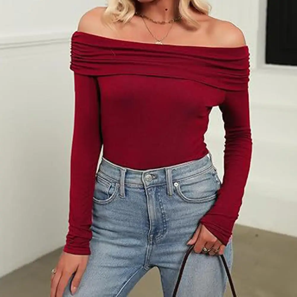 Home Apparel Comfortable Tops M - 82cm Bust Off Shoulder Tops 5 Spandex Blend 95 Polyester Fabric Suitable For All Seasons