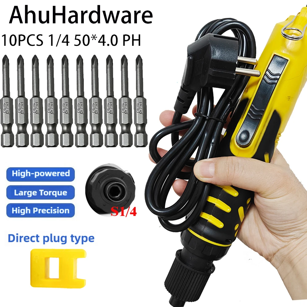 AhuHardware Electric Screwdriver 220V EU Multifunction Straight Handheld Adjustable Speed Power tool with 10PCS 50*4.0mm PH bits