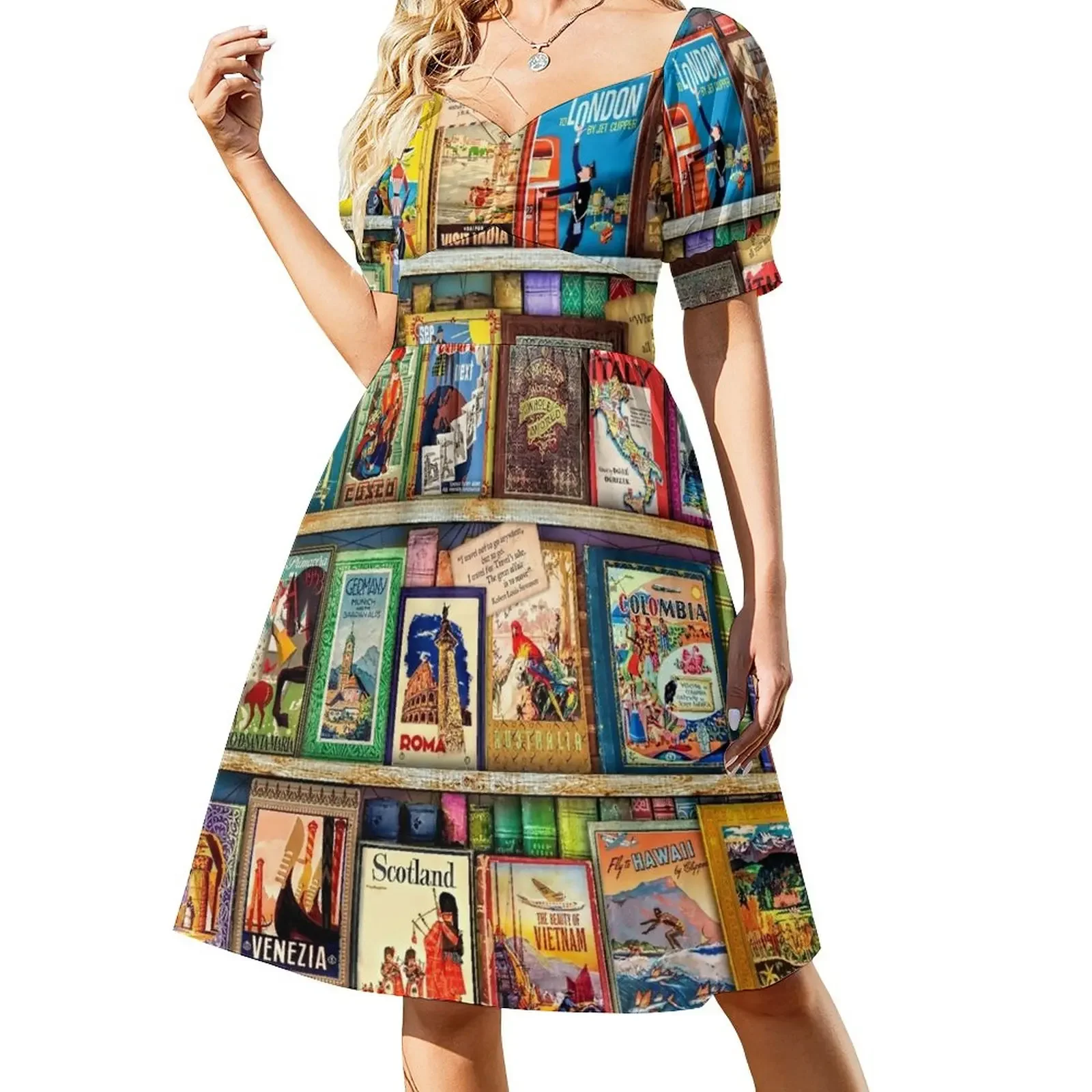 

Travel Guide Book Shelf Short-Sleeved Dress dress summer Women long dress beach
