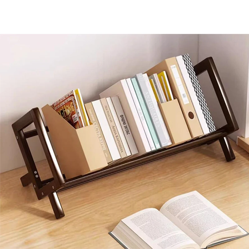 Desktop bookshelf small storage table bamboo wood shelf  stand up on table office home racks for study room coffee brown