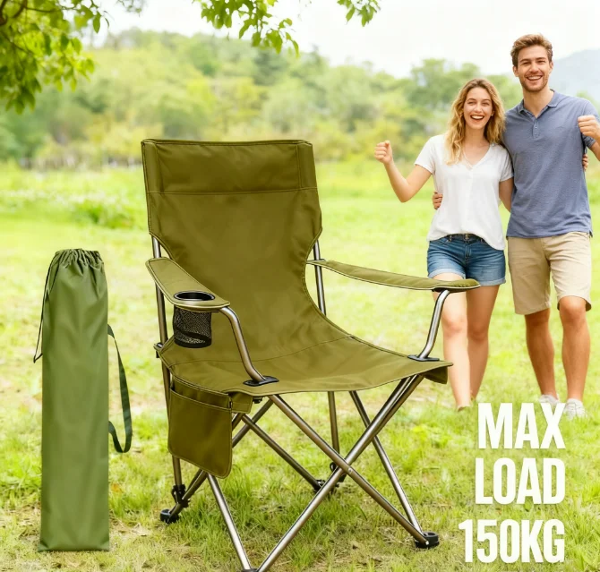 

Portable Aluminum Folding Chair for Outdoor Camping with Carry Bag and Cup Holder | Heavy Duty & Eco Friendly