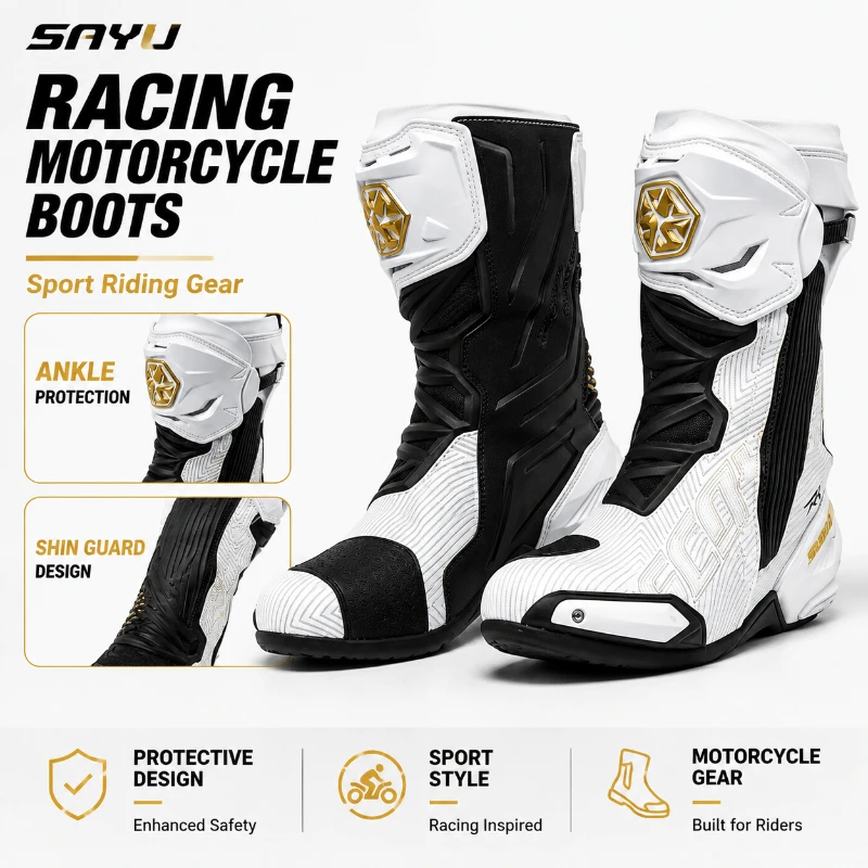 SAYU Motorcycle Racing Boots Protective Riding Shoes Ankle Shin Guard Sport Track Riding Gear Waterproof Motorbike Boot