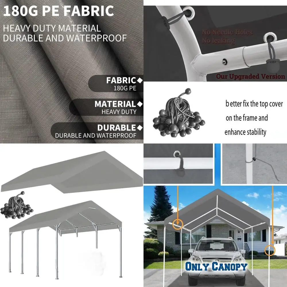 

10x20ft Durable Carport Cover, Heavy-Duty Replacement Car Tent Top with Ball Bungees, Gray (Top Only, Frame Not Included)