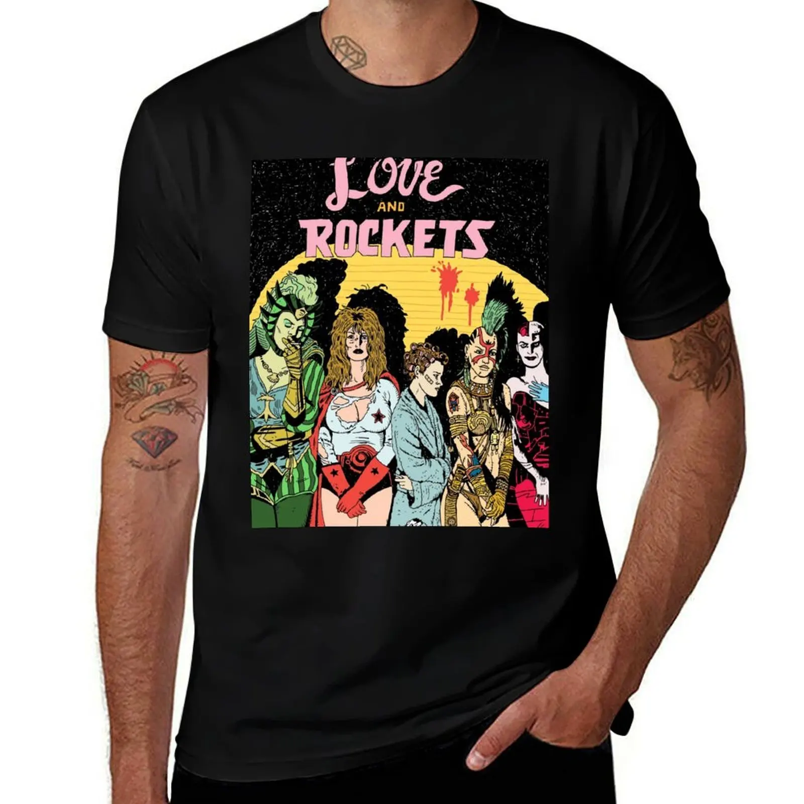

Love and Rockets hero's and villians T-Shirt Non-Shrink Basic Cotton T-Shirt