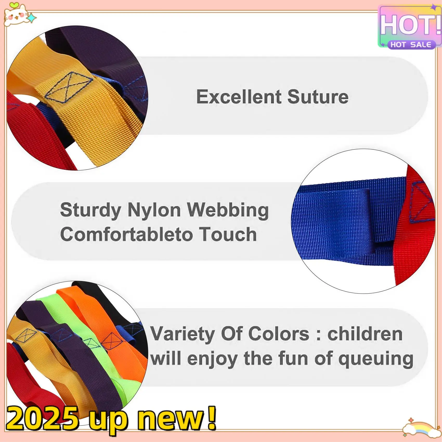

Stylish-Children's Walking Ropes For Preschool Daycare School Kids Outdoor Colorful Handles For Up To 12 Children 2 Teachers