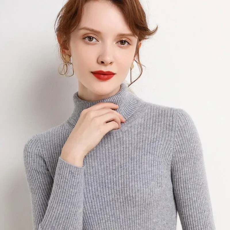 

2025 Knitted Sweater Turtleneck Sweater Womens Autumn Winter Tops Korean Slim Women Pullover Jumper Pull Femme