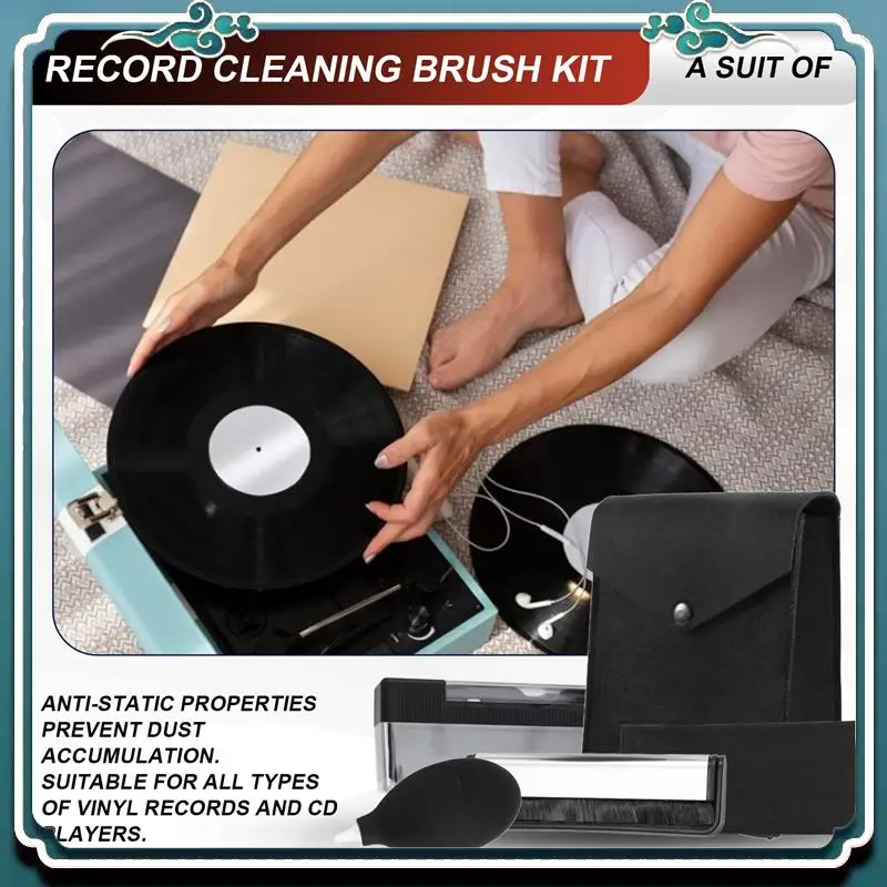 Easy To Use Vinyl Record Cleaning Kit Anti Static Brush Set For LP, CD Turntable Player For Vinyl Records Maintenance