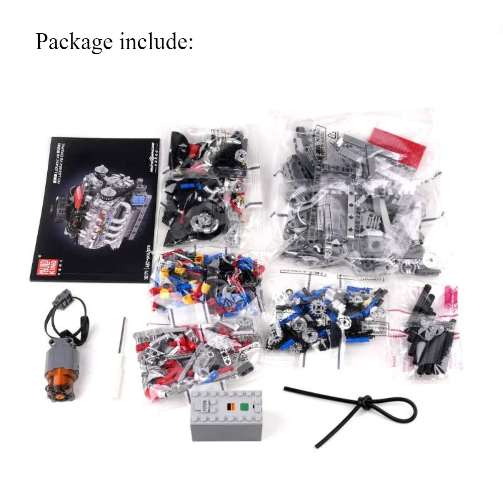 Mould King 10171 LSX454 V8 Engine Motorized Simulation Model Electrically Drive Building Blocks Technical Car Parts Toys Gift